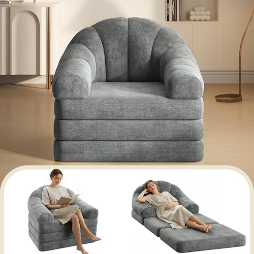 Yaheetech 93" Folding Sofa Bed Convertible Sofa Chenille, Gray | Foldable Sofa Bed Convertible Chair Sleeper Chenille Couch with Handle, U-Shape Support for Living Room, Bedroom, Apartment - color: Grey