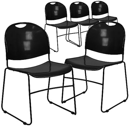 Flash Furniture Hercules Series Ultra-Compact Plastic Stacking Event/Waiting Room Chairs, Ergonomic Lobby Chairs with Contoured Seats, Set of 5, Black - color: Black Plastic/Black Frame, size: set of 5