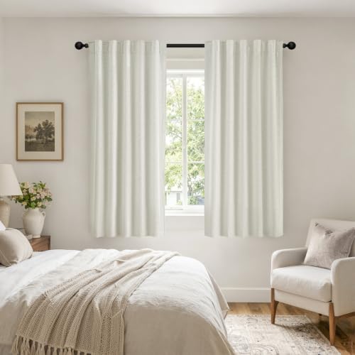 MIULEE Linen Textured 100% Blackout Curtains 63" Inch Long White Backing | Total Black Out, Thermal Insulated, Heat and Light Blocking, Back Tab&Rod Pocket, Heavy Duty, Thick, Linen Look, Birch - color: Birch, size: 40"W x 63"L (Pack of 2)