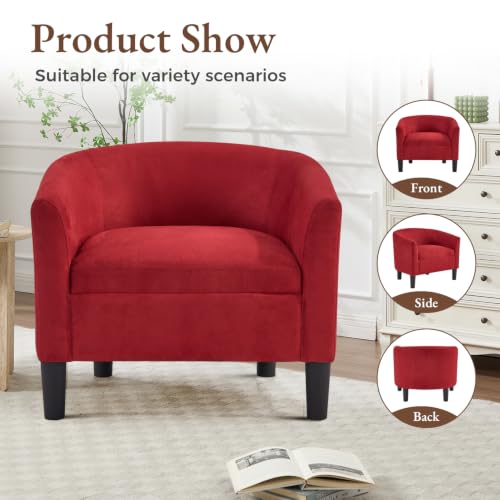 Oversized Accent Chair with Ottoman, 23.2" W Oversized Club Chair with Ottoman Set, Comfy Fabric Barrel Reading Chairs for Living Room Bedroom, Round Reading Chair with Foot Rest, Red - color: Red, size: Large