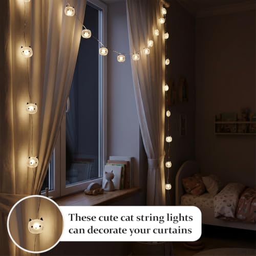 Cat String Lights,20 Led Fairy Light Indoor,Battery Powered Cute String Lights,Decorative String Light Indoor,Warm White,2M,Transparent Wire,for Kids Room,Bedroom,Dorm, Party Decor