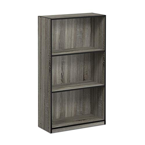 Furinno BASIC Book Shelf, 3-Tier Modern Bookshelf, Bookcase with Open Shelves, 9.3 x 21.8 x 39.5, for Living Room, Bedroom, Home Office, French Oak/Black - color: French Oak Grey/Black, size: 3-Tier