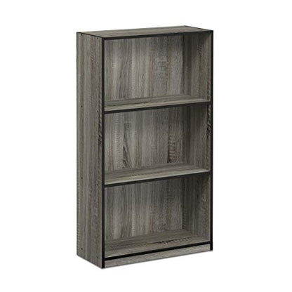 Furinno BASIC Book Shelf, 3-Tier Modern Bookshelf, Bookcase with Open Shelves, 9.3 x 21.8 x 39.5, for Living Room, Bedroom, Home Office, French Oak/Black - color: French Oak Grey/Black, size: 3-Tier