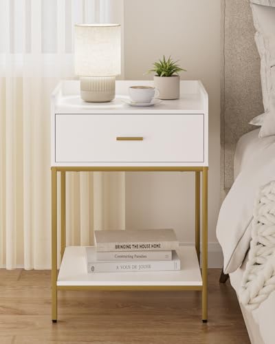 Masupu Nightstand, 3-Tier Modern Bedside Night Stand with Storage Drawer and Shelf, Large End Side Table for Bedroom, Living Room, White - color: Extra Large White