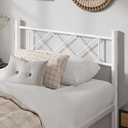 VECELO Twin Size Bed Frame with Headboard, Heavy Duty Bedframe with Strong Metal Slats, No Box Spring Needed & Easy Assembly, Pure White - color: Pure White, size: Twin