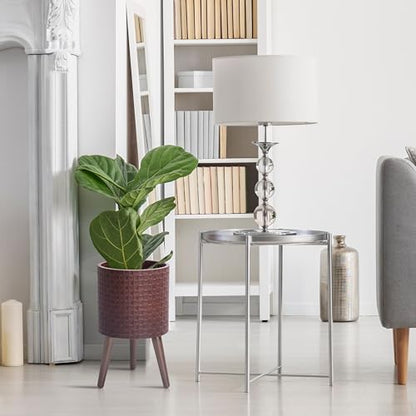 D'vine Dev Planter Pot with Wood Stand, 10 in, Espresso, 88-Z-B-6 | Mid-Century Modern Style, Elevated Plant Display, Drainage Hole and Plug, Functional & Stylish, Modern Indoor Planter - color: Espresso, size: Medium