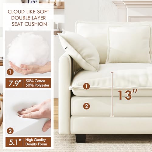 77" L Shape Cloud Sofa, Modular Sectional Couch with Ottoman, Comfy Chenille Deep Seat Loveseat with Pillow for Living Room Bedroom Apartment (Beige) - color: Beige, size: 77" L Sofa