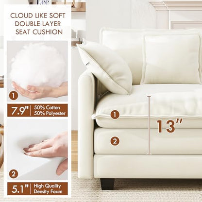77" L Shape Cloud Sofa, Modular Sectional Couch with Ottoman, Comfy Chenille Deep Seat Loveseat with Pillow for Living Room Bedroom Apartment (Beige) - color: Beige, size: 77" L Sofa