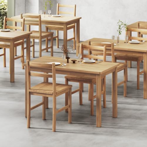 Small Desk with Chair, 43.3" Solid Wood Home Office Desk and Chair Set, Farmhouse Computer Desk with Chairs for Small Spaces, Study Table for Bedroom, Workstation for Home Office, Natural - size: 43.3" Desk with Chair