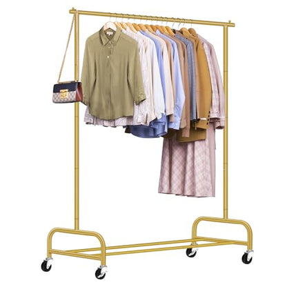 SLEEPING LAMB Heavy Duty Clothes Racks for Hanging Clothing Rack, 43" Wide Rolling Garment Rack Metal Wardrobe Rack with Wheels Closet Hanger Rack for Coats, Shirts, Dress (Gold) - color: Gold, style: Single Rod