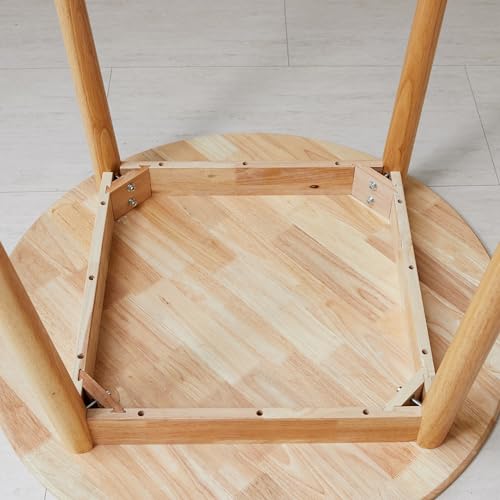Aslan 35.4" Round Wooden Dining Table/Mid Century Modern Malaysian Oak Kitchen Table (Natural-Oak)