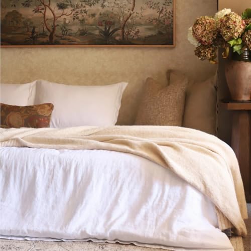 Simple&Opulence 100% Washed Linen Duvet Cover Set with Embroidered,2 Pieces Soft Farmhouse Comforter Set with Button Closure,1 Duvet Cover and 1 Pillowsham(Twin,White) - color: Embroidery White, size: Twin