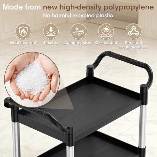 Plastic Utility Carts with Wheels, 3-Tier Rolling Cart with 4 Lockable Wheels, Heavy Duty 600 LBS Capacity Food Service Cart (Does Not Contain Recycled Plastic),16.8" D x 31.5" W x 37.8" H - size: Medium