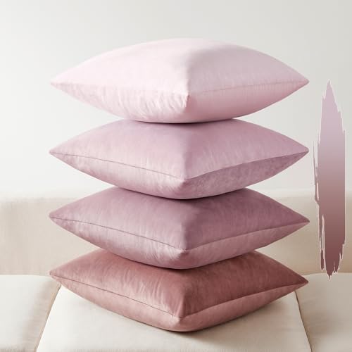 Softalker Velvet Throw Pillow Covers 18x18 Set of 4, Luxury Soft Plush Decorative Pillow Cases, Rich Texture Neutral Modern Cushion Covers for Sofa Couch Bed Home Decor Living Room - Pink Gradient - color: Multi Light Pink, size: 18" x 18" (Pack of 4)