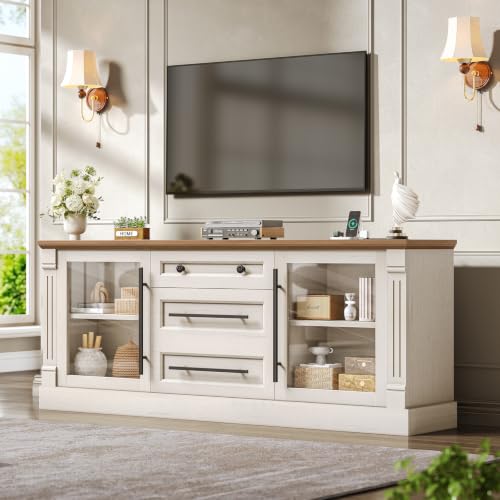 Itaar Farmhouse TV Stands for 65 Inch TV with Storage for Living Room | 3 Storage Cabinets, 1 Drawer, Living Room & Bedroom, Wood Media Console - color: White, size: 57.9 IN