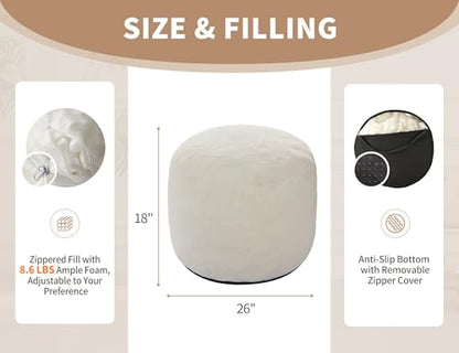 WSOFRLAC Pouf Ottoman Foot Rest 26"x18" Footstools and Ottomans Small with Filling Cream, Small Beige Ottoman Foot Rest Ivory Poofy Stool Soft Poofs/Ottomans Furniture Living Room Ottom Footstool - color: Beige, size: 26"D x 26"W x 18"H