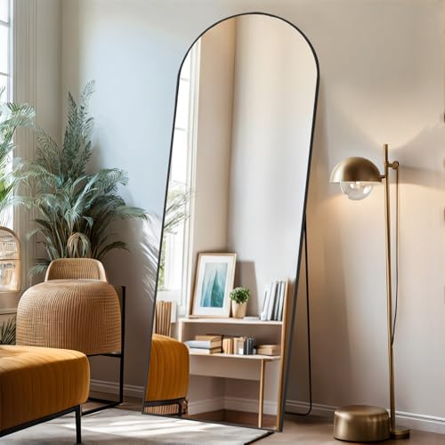 Arched Mirror Full Length, 21"x64" Body Wall Mirrors with Shatter-Proof Glass, Floor Standing, Hanging or Leaning, Large Tall Arch Mirror with Stand Aluminum Alloy Frame for Bedroom Cloakroom - color: Black, size: 64"L x 21"W, style: Arched