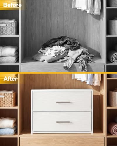 Fixwal Closet Drawers for Clothes, 1 Pack, 2 Drawers Dresser, 21.2" Wide | height 16.1", 2 fabric storage drawers, wooden top, white, spacious storage, dresser for bedroom - size: 15.7"D x 21.2"W x 16.1"H