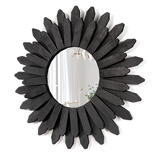 21 inch Black Wall Decor Vintage Mirror, Boho Style, Wooden Frame, Easy to Hang, Ideal Gift - color: Black, size: 21 inch (1 pack)