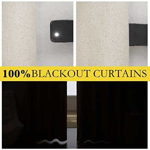 NICETOWN Natural Thick Linen Blend 100% Blackout Curtains 70" Long 2 Panels Set for Bedroom, 34" Wide, Rustic Grommet Thermal Insulated Flax Textured Full Blackout Window Draperies with White Liners - color: Natural, size: 34"W x 70"L (Pack of 2)