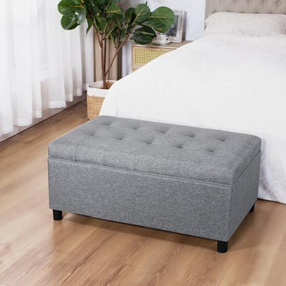 Rectangular Lift Top Storage Ottoman Bench,Linen Storage Bench for Living Room Entryway Bedroom,Linen Gray - color: Linen Gray