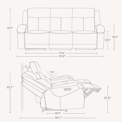 Watson & Whitely Genuine Leather Power Recliner Sofa & Loveseat Set, Cream | Wall Hugger Reclining Sofas, Power Headrest, Center Storage Console, Charging Ports, Cup Holders, Living Room Furniture Set - color: Cream, style: Loveseat+3 Seater Sofa