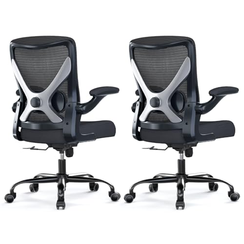 Office Chair: Mesh Ergonomic Desk Chair with 3D Lumbar & Swivel | 330LBS Computer Chair-Executive Task Chairs with Flip-up Arms Home Office Chairs Gaming Chair for Long Hours(Black-Pack of 2) - color: Black, size: Pack of 2