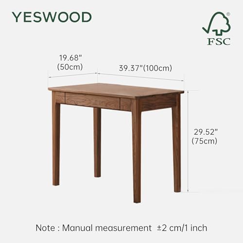 Walnut Desk, Solid Wood Home Office Desk, Mid-Century Modern Computer Desk with Drawers, Writing Desk for Study, Bedroom, Work 39.37" W - size: 39.37"W