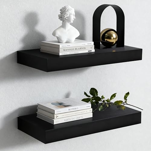 Floating Shelves for Wall,Over The Toilet Storage Cabinet-Set of 2 Black 16 Inch.Wall Shelves for Bathroom,Bedroom,Living Room,Kitchen-Modern Helf Display Organizer&Decor(Black,2pc) - color: Black, size: 7.8"D x 16"W x 1.73"H