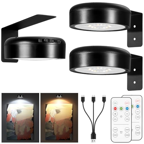 Picture Light for Wall Display Rechargeable with Remote, Wireless Painting light 3PACK, Brightness Dimmable with 3 Color Temp, Art Display Accent Lighting, Timmer Auto-OFF for Frame Gallery Portrait - color: Rechargeable-Black, size: 3PACK