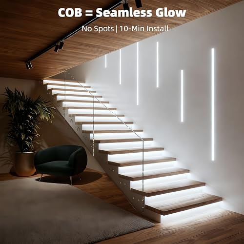 LED Strip Lights with Remote, 16.4ft 6500K Cuttable Dimmable Bright Daylight, White COB LED Strip Light for Mirror, Stair, Cabinet, Room - color: 6500K-Daylight White