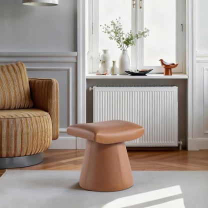Modern Ottoman with Soft Padded Seat, Multifunctional Vanity Stool, Upholstered Footrest Stool for Living Room and Bedroom - color: Camel Brown