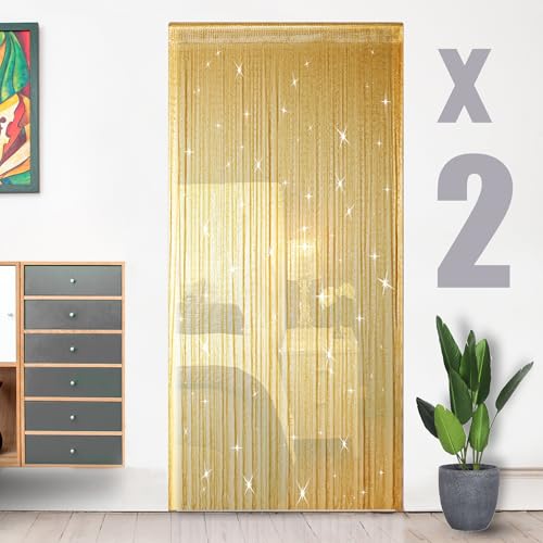 Hysenm 2 Pack 39 x 79 Inch String Door Curtains, Hippie Room Divider Decor Beaded Curtains for Doorway Closet, Boho Home Decoration for Bedroom, Party | 39 x 79 Inch Boho Tassel Glitter Beaded Curtain for Doorway, Room Divider Privacy Bedroom Wedding Part