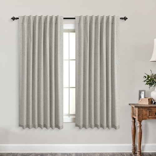 KOUFALL 52x45 Inches Long Taupe Back Tab Linen Blackout Curtains for Living Room - color: Taupe, size: 52"W x 45"L (Pack of 2)