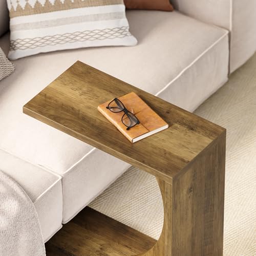 LITTLE TREE C Shaped End Table for Sofa & Bedroom - Small Side Table for Living Room, Over Couch Tray Stand for Laptop, Snacks, Books, Brown, 1 Pack - color: Brown