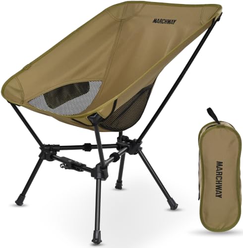 MARCHWAY Lightweight Folding Camping Chair with Spring Lock, Stable Compact Portable for Outdoor Camp, Travel, Beach, Picnic, Festival, Hiking, Backpacking (Lowback Khaki) - color: Lowback Khaki