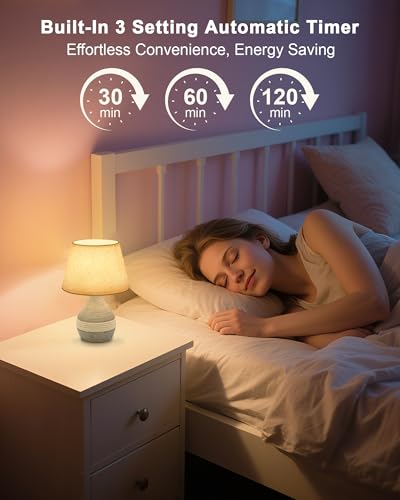 10" H Small Rechargeable Cordless Ceramic Table Lamp, Coastal | Remote Control RGB, Warm White Light, Timer, Dimmer, Battery Operated Lamp for Bedroom, Living Room, Kitchen, Linen Shade - size: Mini-10"H