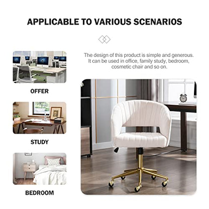 Velvet Office Desk Chair, Upholstered Home Office Desk Chairs with Adjustable Swivel Wheels, Ergonomic Office Chair for Living Room, Bedroom, Office, Vanity Study (Beige) - color: Beige