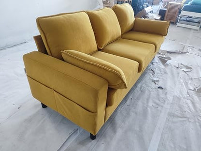 KINTNESS 78” 3 Seater Sofa Couch for Living Room, Modern Sectional Sofa with Deep Seat & Armrest Pillow, Comfy Sofa Set for Bedroom, Apartment and Office, Removable Covers, Non-Slip, Yellow | COTTON - size: 3 seater