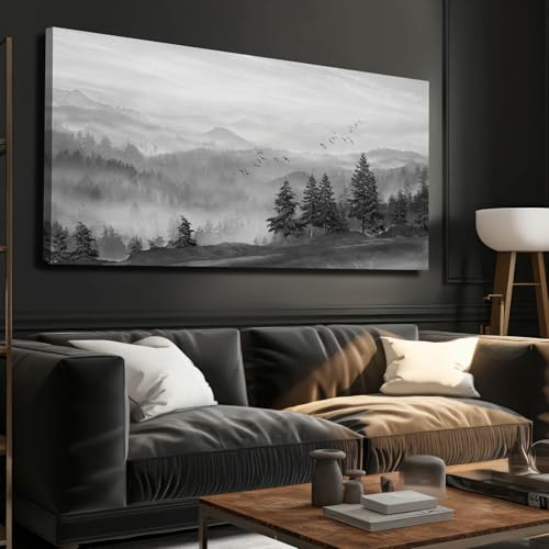 SOUGUAN Grey Pictures Wall Decor Forest Artwork Mountain Canvas Painting Landscape Wall Art Prints for Living Room Bedroom Home Hanging Decor 24x48 Inch - color: Black Forest, size: 48"L x 24"W
