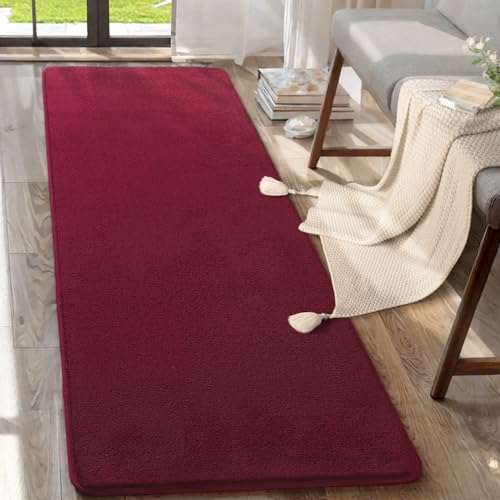 2x6 Runner Rug for Hallway, Long Runner Rugs Non Slip, Wine Red | Soft Washable Memory Foam Carpet for Bedroom, Non Slip Backing Runners Rug for Hallways, Kitchen, Bathroom, Entryway Home - color: Wine Red, size: 2' x 6' (Runner)