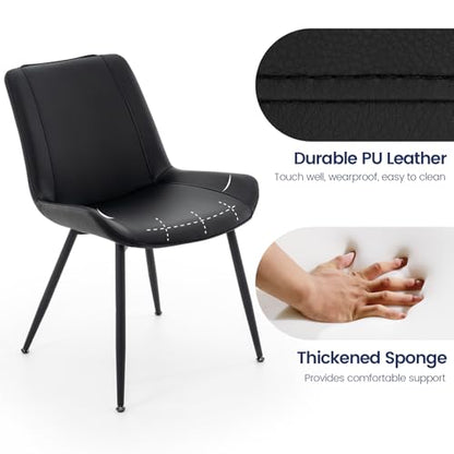Dining Chairs Set of 2, PU Leather Armless with Metal Legs Black | Fits Dining Rooms, Kitchens, Waiting room, Living rooms, Offices & Cafes, Easy to Clean Easy to assemble Adjustable Foot Pads - color: Black