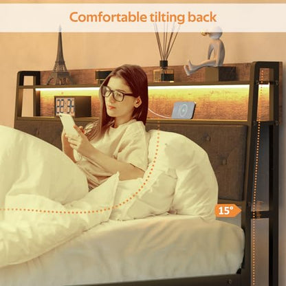 Winkalon Full Bed Frame with Ergonomic Headboard, Platform Bed Frame with RGB Lights, Outlets & Charger, Fast Assembly Bed Full Size, Modern Wood Upholstered Headboard,Gray - size: Full