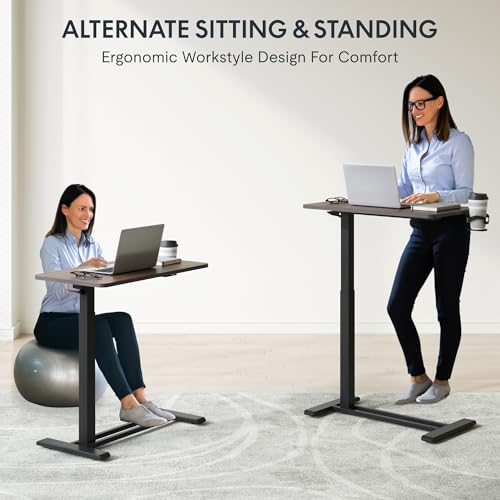 FLEXISPOT H7 28" Pneumatic Height-Adjustable Overbed Table with Wheels | C-shaped bedside table,Medical End Table,Rolling Cart TV Tray,Laptop desk for Hospital Home use,27.6"W x 15.7"D,Mahogany - color: Mahogany, size: Small