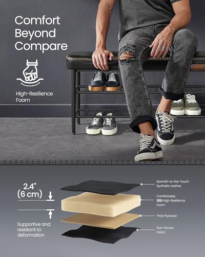 VASAGLE Shoe Bench, Synthetic Leather with Stitching, Loads 300 lb | Shoe Rack Bench Entryway, Transitional, 39.4 x 11.8 x 19.7 Inches, Ink Black, EKHO Collection ULSB113B01 - color: Ink Black, size: 39.4"W