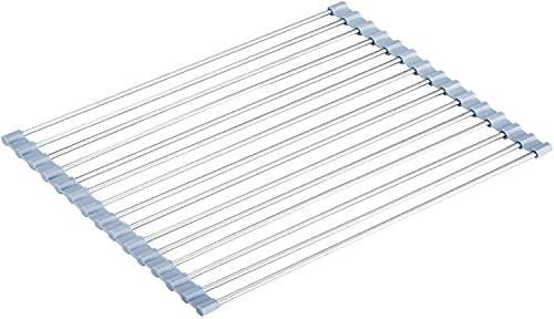 Seropy Roll Up Dish Drying Rack Over Sink Over The Sink Dish Drying Rack Kitchen Dish Drainer, Folding Dish Rack for Kitchen Sink Counter Stainless Steel Mat Foldable Dish Dryer Racks 17.5" x 13.7" - color: Gray, size: 17.5 x 13.7 in
