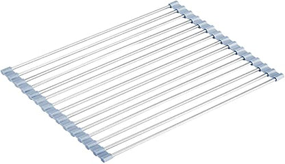 Seropy Roll Up Dish Drying Rack Over Sink Over The Sink Dish Drying Rack Kitchen Dish Drainer, Folding Dish Rack for Kitchen Sink Counter Stainless Steel Mat Foldable Dish Dryer Racks 17.5" x 13.7" - color: Gray, size: 17.5 x 13.7 in