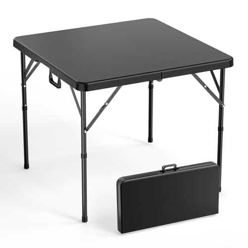 VINGLI 34" Fold in Half Square Table, Bi-Folding Commercial Portable Plastic Dining Table for Kitchen Outdoor Party Wedding Event, Black - color: Black, size: 34 inches