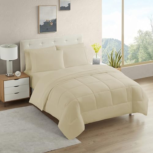 RV Short Queen Comforter Set for RV Camper - Comforter Set with Fitted & Flat Sheet, 4 Pillowcases - Tailored for RV Short Queen Beds - Cozy Essentials for Your RV Bedroom, Beige - color: Beige, size: RV Short Queen
