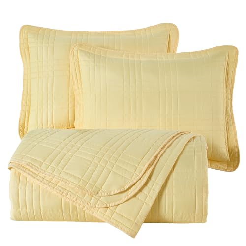 Chezmoi Collection Kingston King Size Bedspread Set, 3-Piece Pastel Yellow Oversized Quilted Microfiber Lightweight Bedspread Coverlet (118"x106") for All Seasons - color: Pastel Yellow, size: King